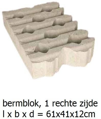 Bermblok 41x61x12cm beton vlak van boven, rondom hol en dol
