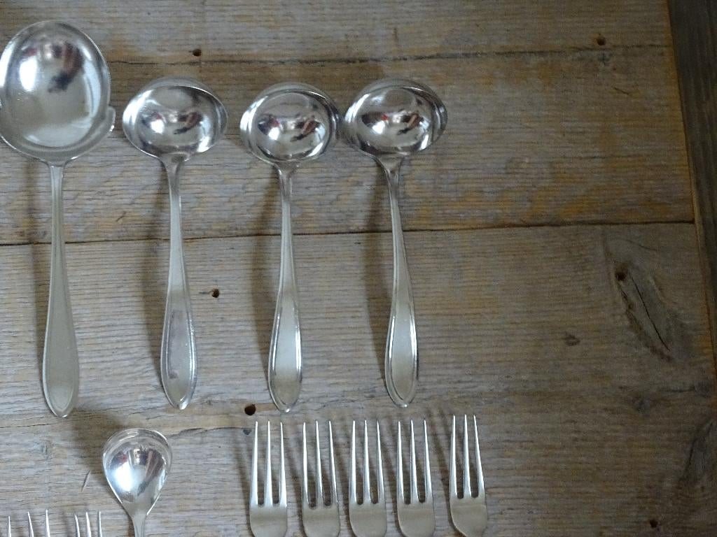 Bestek, Keltum Posthoorntje, P2 puntfilet, verzilverd, gaaf, Antiek en Kunst, Antiek | Bestek, Ophalen of Verzenden