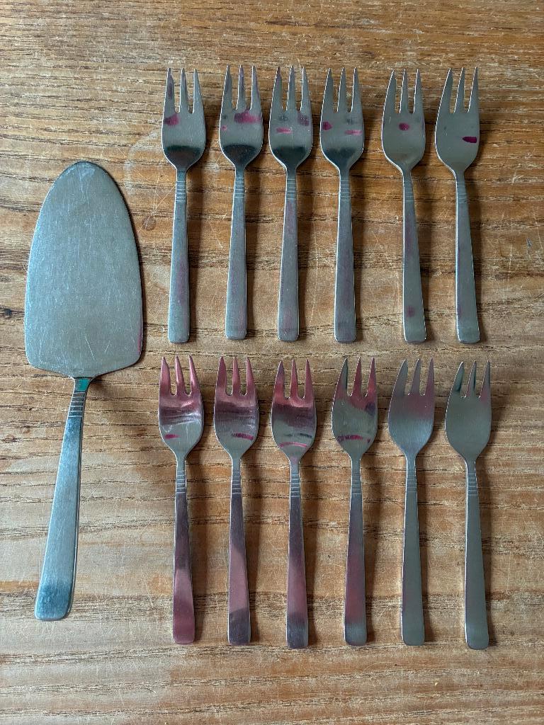 12 Vintage Gero Zilmeta 510 gebaksvorkjes + taartschep, Ophalen of Verzenden