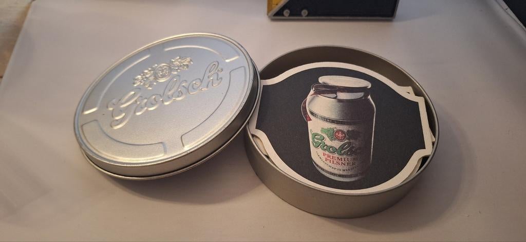 Grolsch blik met viltjes (3525), Ophalen of Verzenden, Zo goed als nieuw, Viltje(s), Grolsch