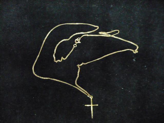 14 krt. gouden ketting met kruisje 3.4 gram samen - 52 cm, Ophalen of Verzenden, Gebruikt, Goud, Goud