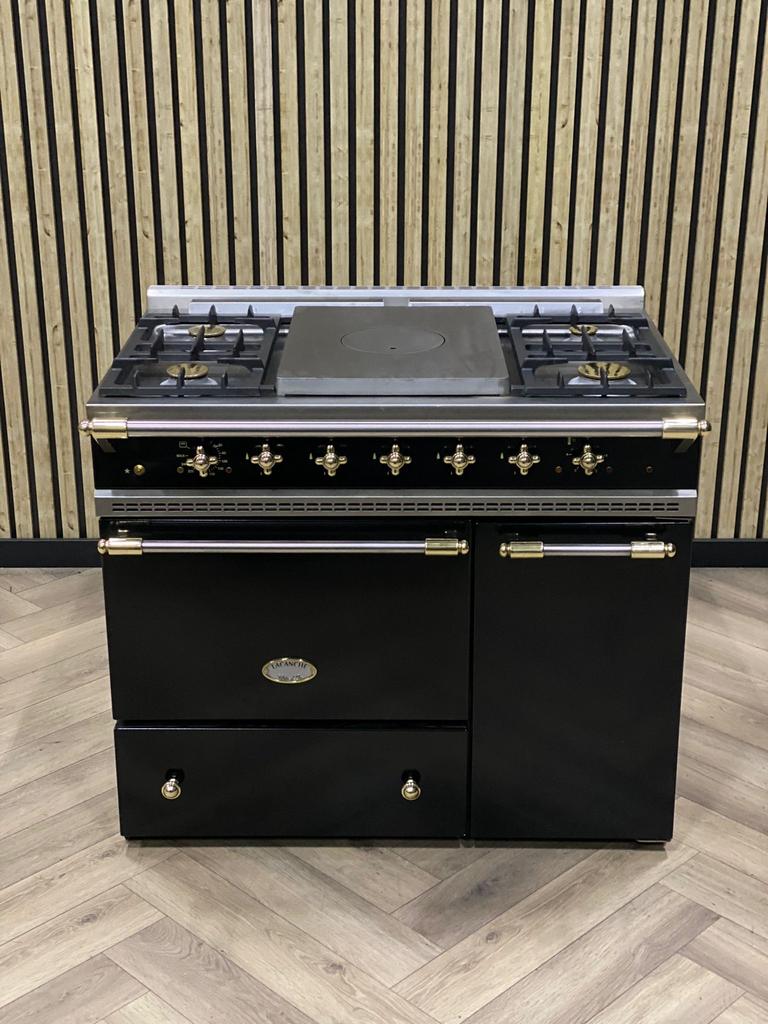 Luxe Lacanche Fornuis Zwart Gas + Messing + Warmhoudkast, Grill, Ophalen of Verzenden, Zo goed als nieuw, Vrijstaand