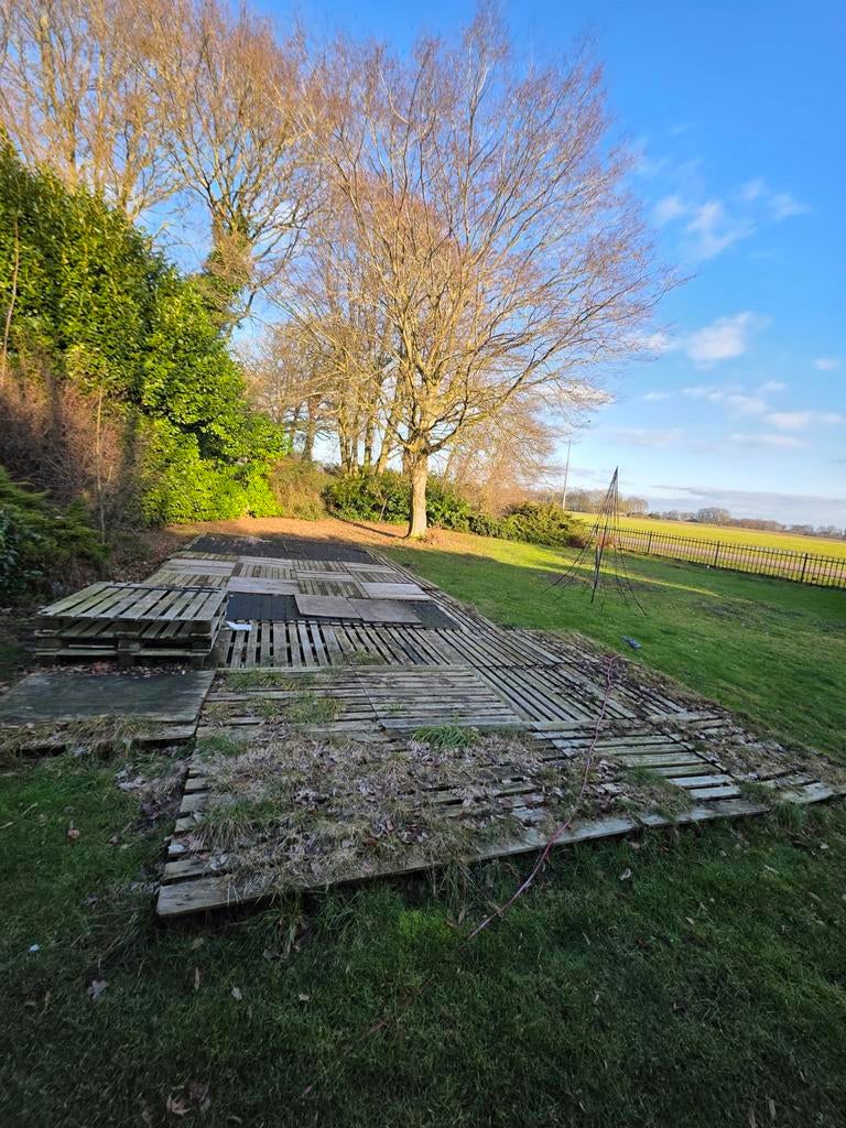 Gratis Houten Pallets en vlonders /brandhout, Ophalen, Gebruikt, Palen, Hardhout