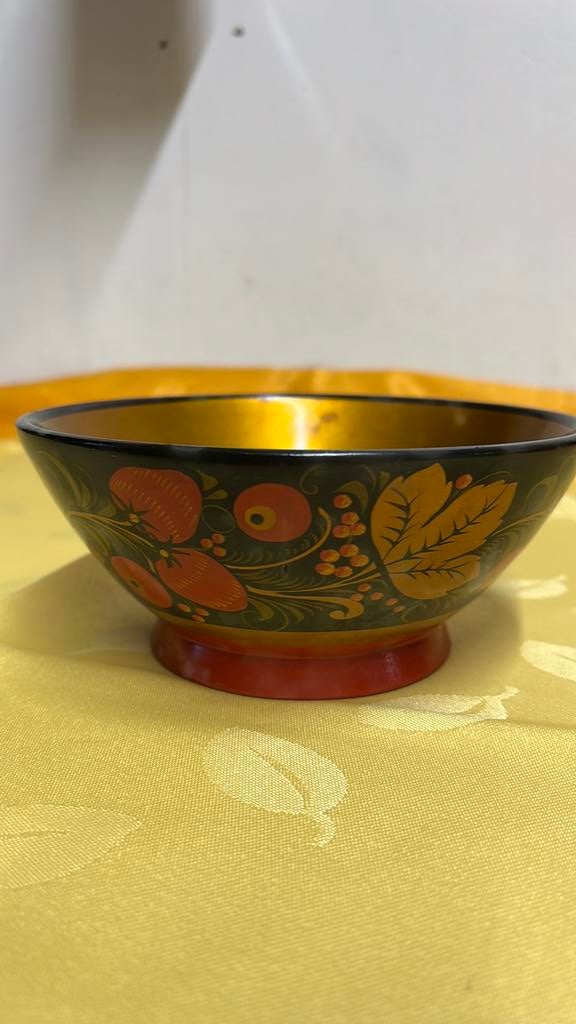 Vintage Russische Chochloma houten kom handbeschilderd, Antiek en Kunst, Ophalen of Verzenden