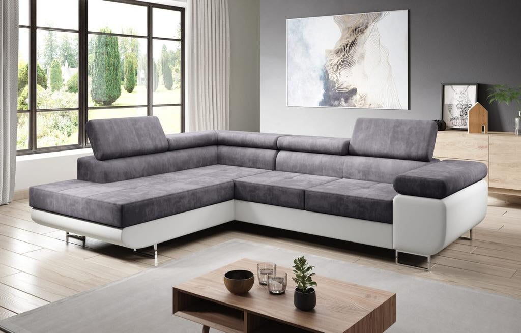 Nieuwe trendy hoekbank grijs weefstof slaapbank met opberg, Keizer, Stof, 250 tot 300 cm, Keizer