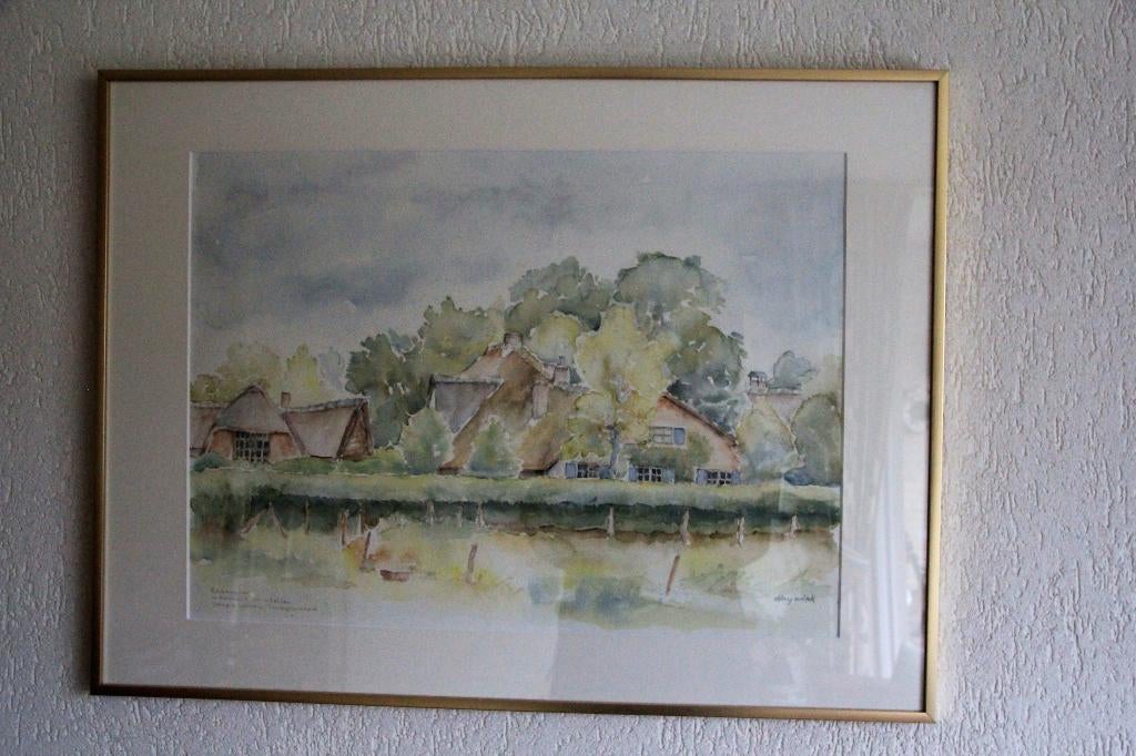Aquarel, Jaap en Willem Dooijewaard  woonhuis + atelier., Ophalen, Gebruikt, Schilderij, 75 tot 100 cm