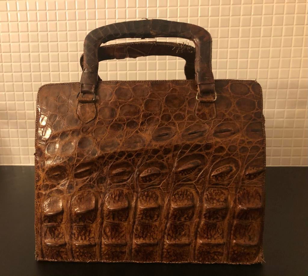 Krokodillenleren vintage handtas, groot model, Sieraden, Tassen en Uiterlijk, Tassen | Damestassen, Ophalen of Verzenden, Gebruikt