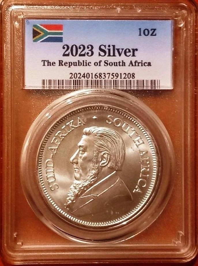 Afrika Krugerrand 2023 - Slab (Genummerde uitgave), Postzegels en Munten, Munten | Afrika, Zuid-Afrika, Zilver, Verzenden