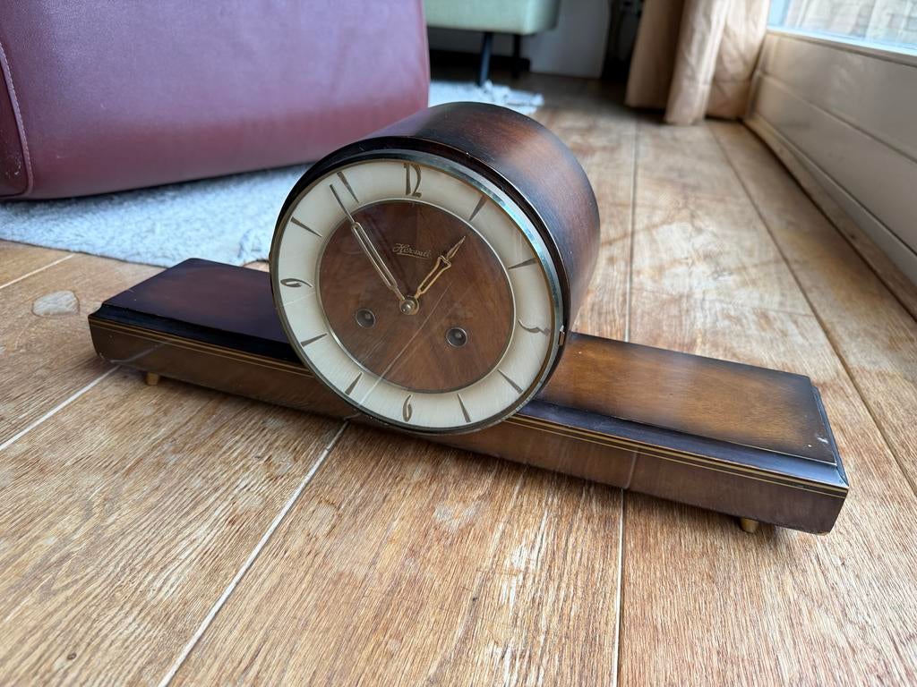 Vintage / Antieke houten Hermle Tafelklok 1940, Ophalen of Verzenden