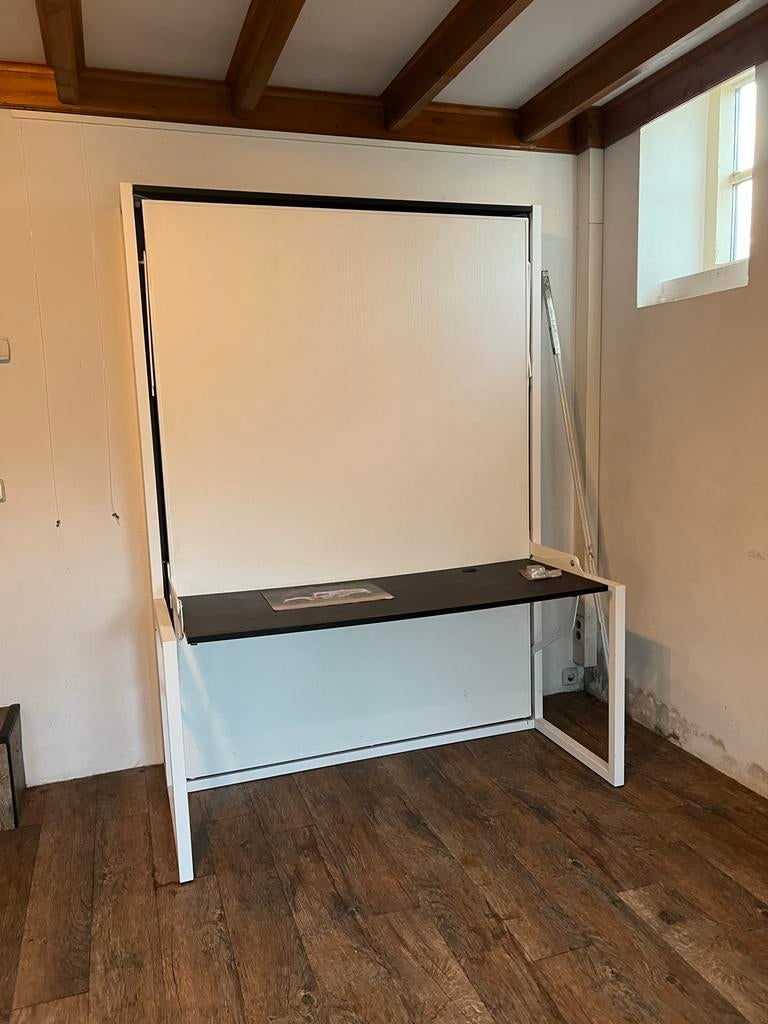 Opklapbed tweepersoons met bureau - Zo goed als nieuw!, Huis en Inrichting, Ophalen, Wit, Tweepersoons, 140 cm