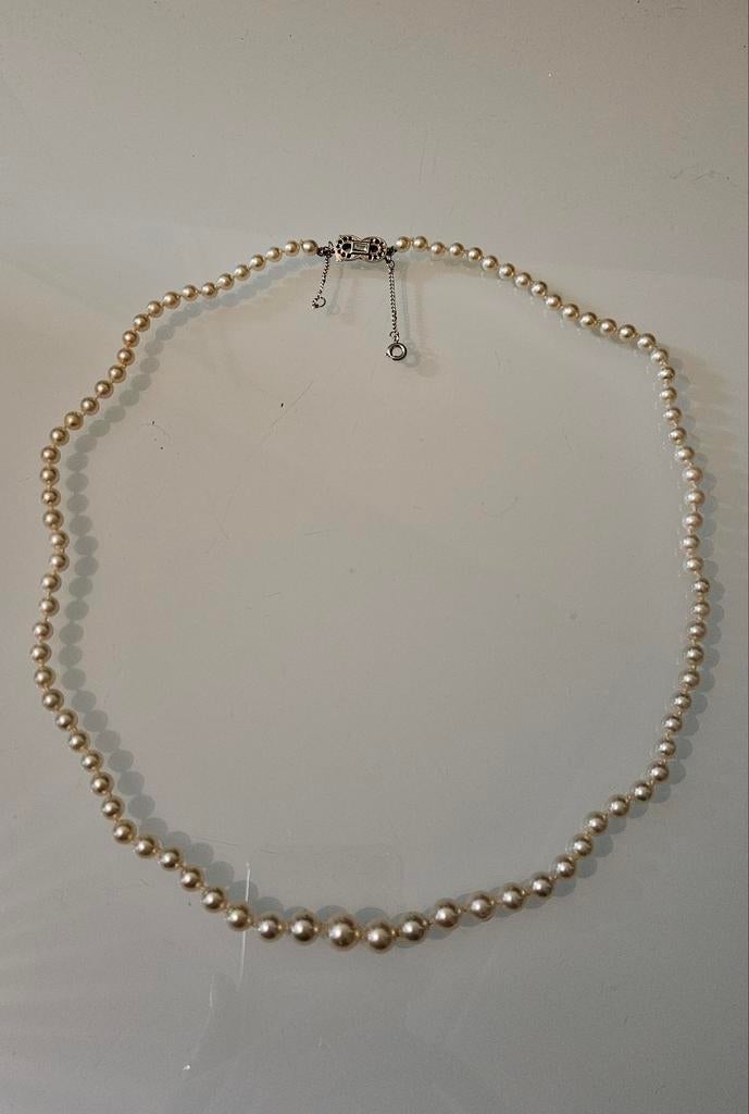 Vintage Majorica parelketting 60 cm zilveren sluiting, Ophalen of Verzenden, Zo goed als nieuw, Wit, Zilver