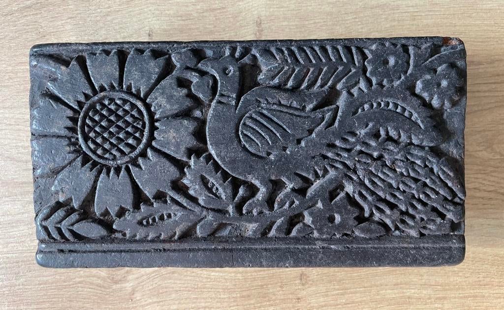 Prachtige batik stempel pauw bloem hout India, Ophalen of Verzenden, Zo goed als nieuw, Bruin