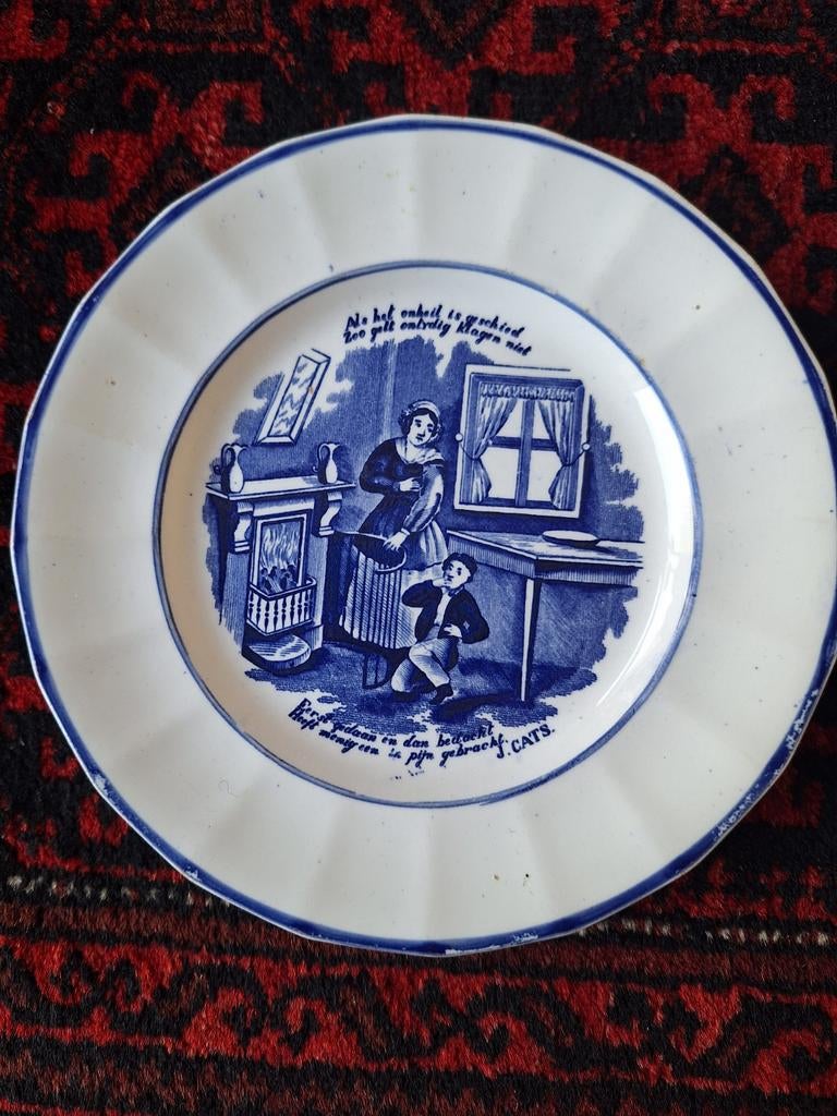 Antiek blauw bord Ragout 1855 Doorsnede 20 cm, Antiek en Kunst, Ophalen of Verzenden