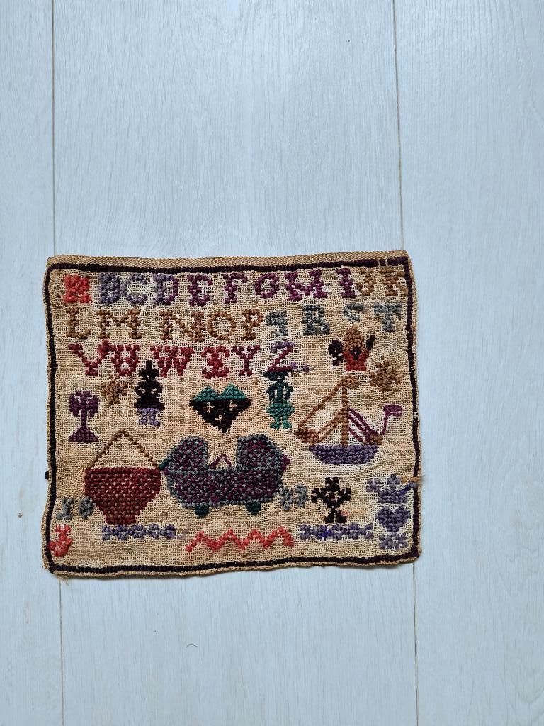 Merklap antiek Oefenmerklap 20 x 17, Ophalen of Verzenden