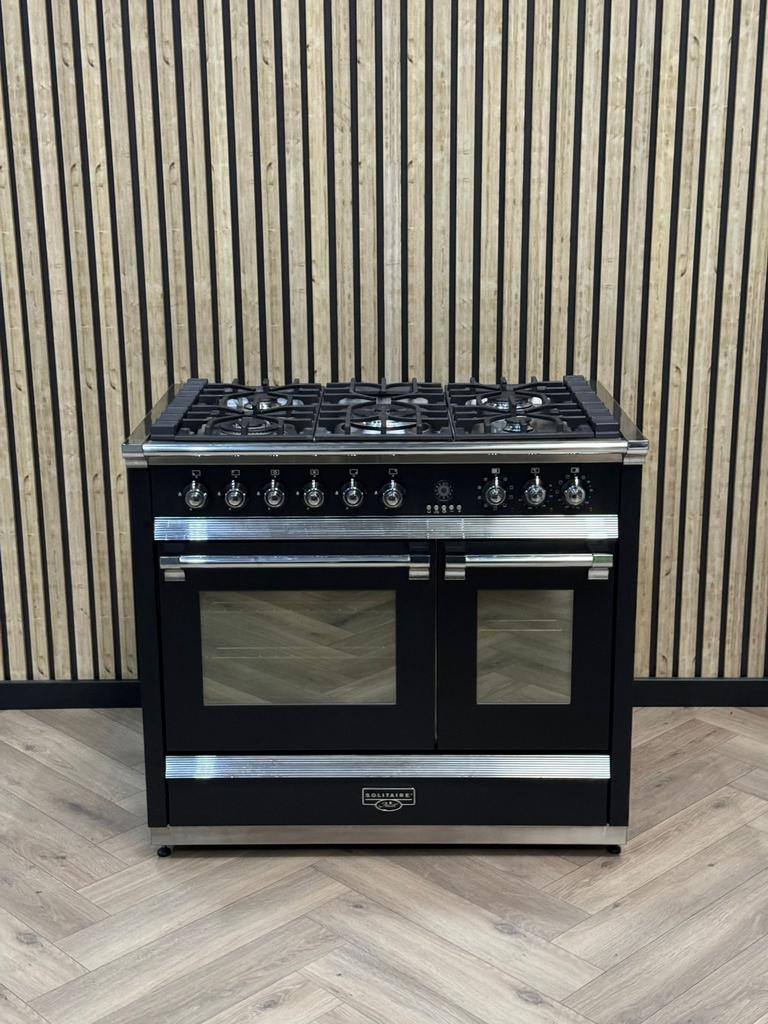 Nieuwe Solitaire Ascot Zwart 100cm Gas met Chroom afgewerkt, Warmhoudplaat, 60 cm of meer, Nieuw, Ophalen of Verzenden