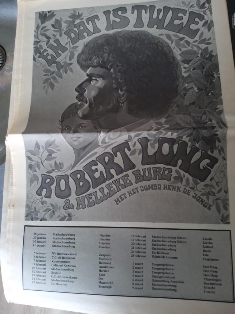 Robert Long:  Promo en dat is twee A3 FORMAAT  Jan 1976, Verzamelen, Muziek, Artiesten en Beroemdheden, Ophalen of Verzenden, Zo goed als nieuw