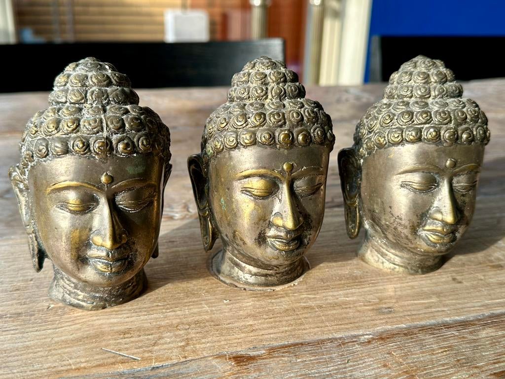Vintage Boeddha hoofd messsing zilver 3 stuks, Ophalen of Verzenden, Gebruikt, Overige typen