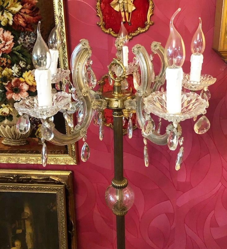 Staande lamp kristallen kroonluchter vloerlamp koper goud, Ophalen of Verzenden, Overige materialen, Antiek / klassiek, 150 tot 200 cm