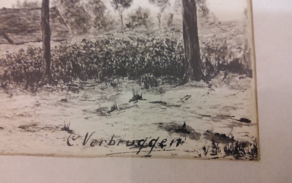 Gesigneerd:C. Verbruggen 20x10cm in lijst:62x52cm, Antiek en Kunst, Kunst | Tekeningen en Foto's, Ophalen