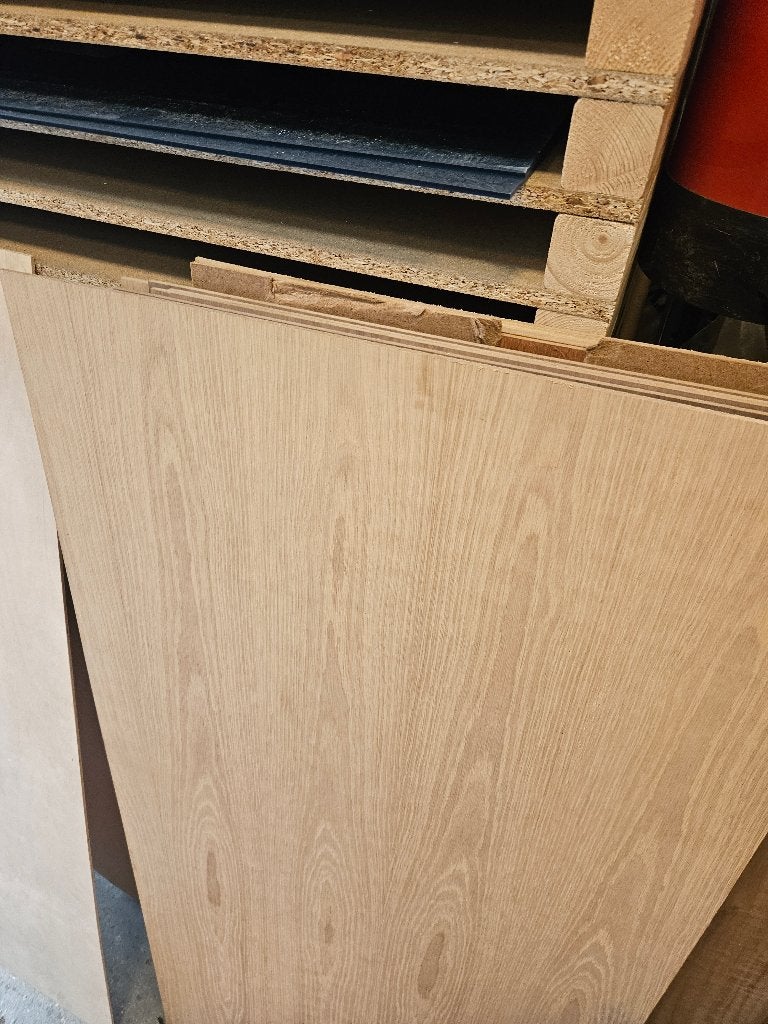 Partij eiken fineerplaten 122x244 cm – 4 mm MDF A/B, Doe-het-zelf en Verbouw, Platen en Panelen, Ophalen, Nieuw, Hout, Minder dan 20 mm