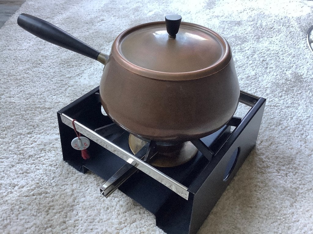 Vintage jaren 70 fondue set Slockli Swiss, Witgoed en Apparatuur, Fonduesets, Ophalen of Verzenden, Gebruikt, Brander, Fondueset