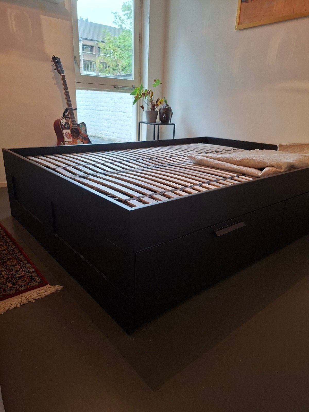 BRIMNES bed met 4 lades, Ophalen, Gebruikt, Zwart, Tweepersoons