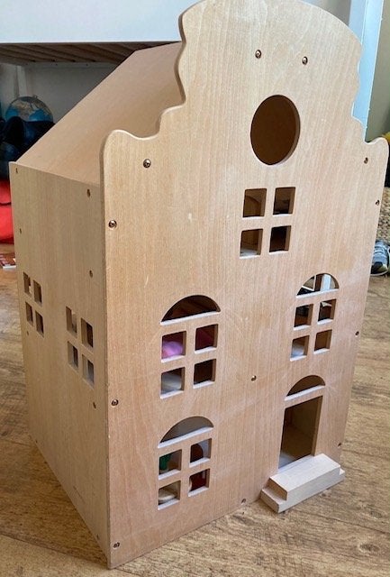 Mooi houten Grachtenpand Poppenhuis, helemaal ingericht!, Ophalen, Zo goed als nieuw
