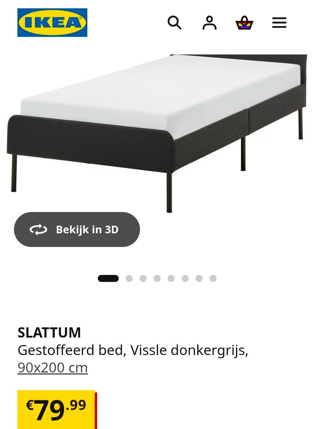 IKEA SLATTUM Gestoffeerd bed, Vissle donkergrijs, 90x200 cm, Ophalen, 90 cm, Eenpersoons, Zo goed als nieuw