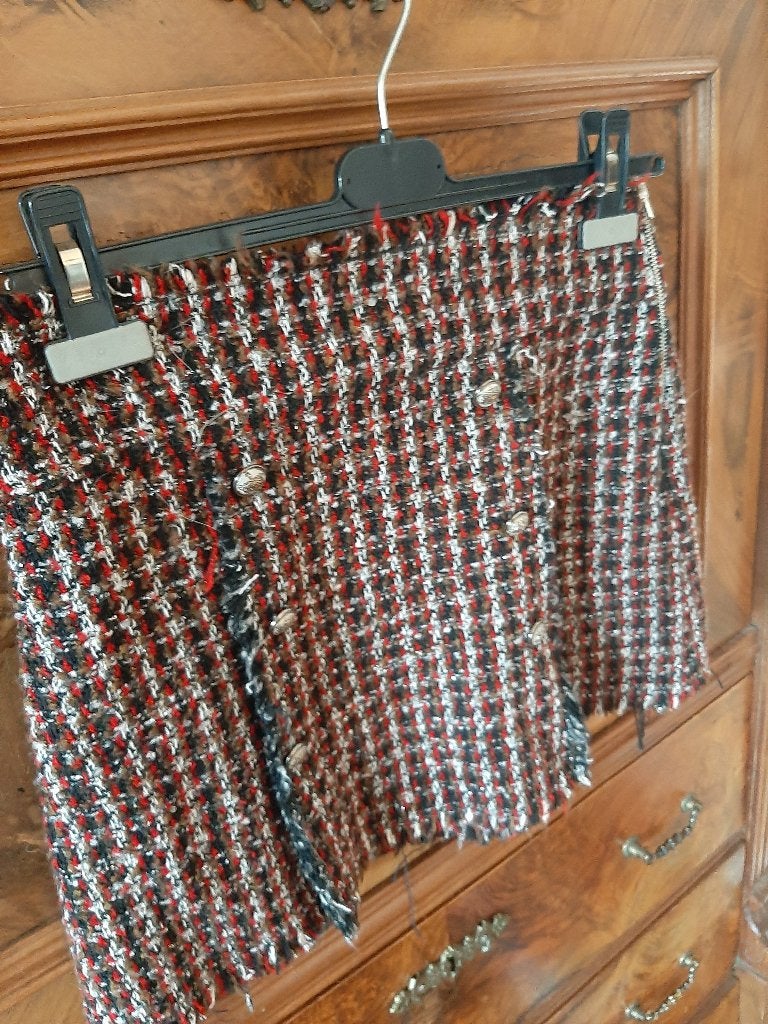 Zara rood/zwaart/bruin/wit mini rok S, Zara, Ophalen of Verzenden, Zo goed als nieuw, Maat 36 (S)