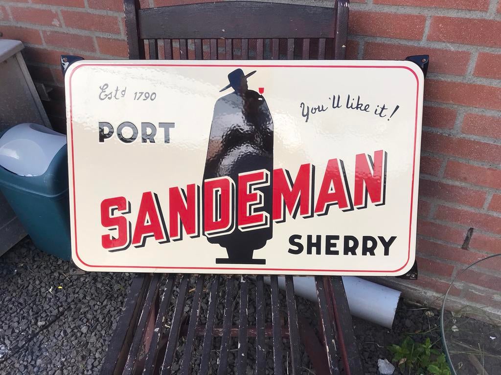 Sandeman emaille reclamebord, Ophalen of Verzenden, Gebruikt, Reclamebord