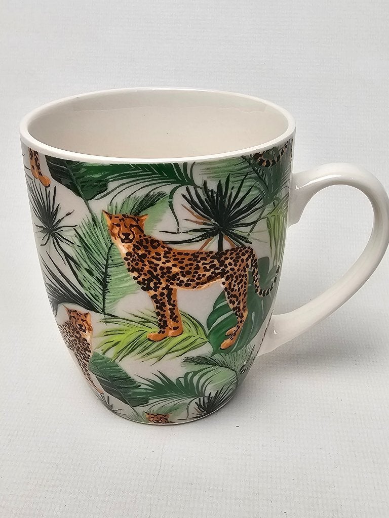 # Tropical mok met luipaard, Gebruikt, Overige stijlen, Aardewerk, Mok