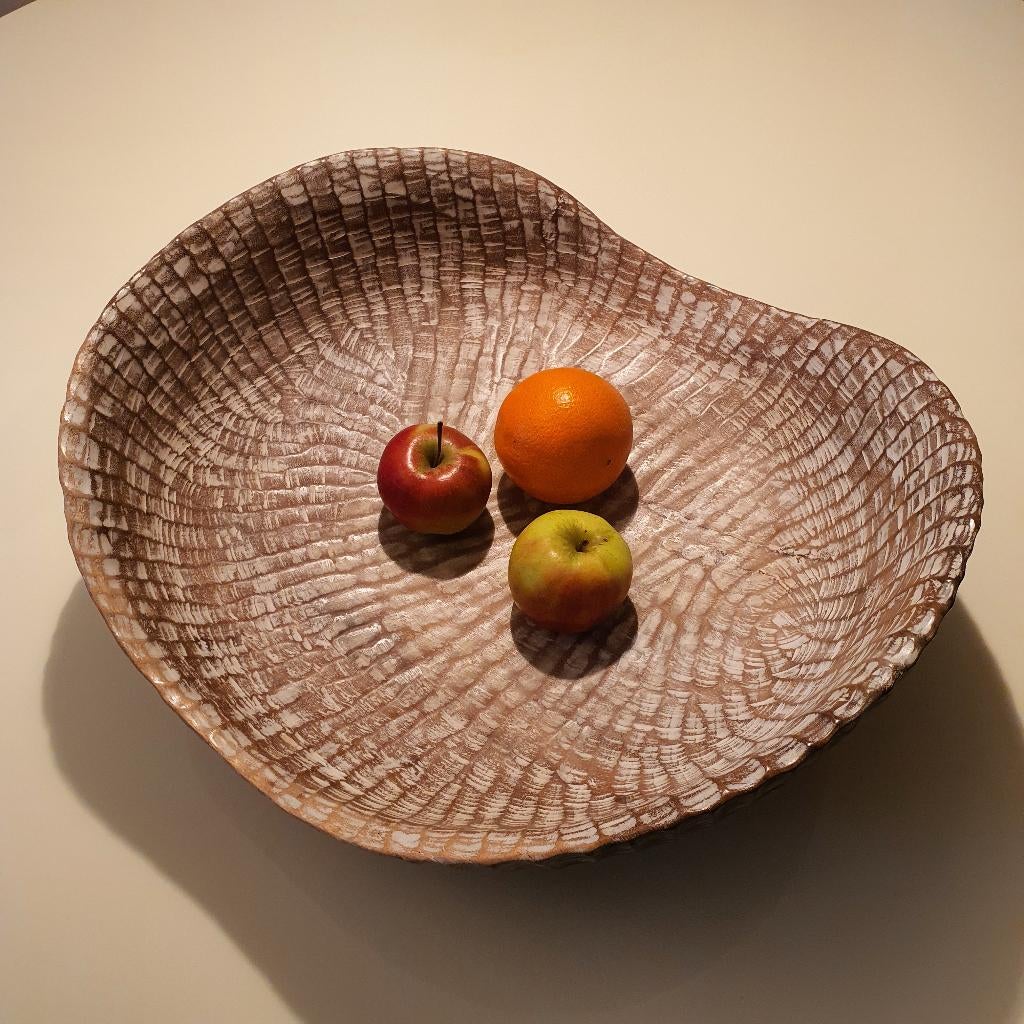 Schaal van recycled Suar hout, fruitschaal, Schaal, Ophalen of Verzenden, Zo goed als nieuw, Ovaal