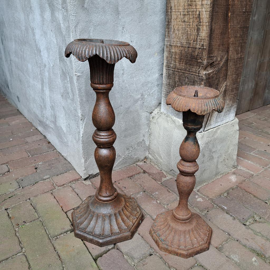 1x Stoere brocante gietijzeren kandelaar *Etage3*, Gebruikt, ., Ophalen of Verzenden, .