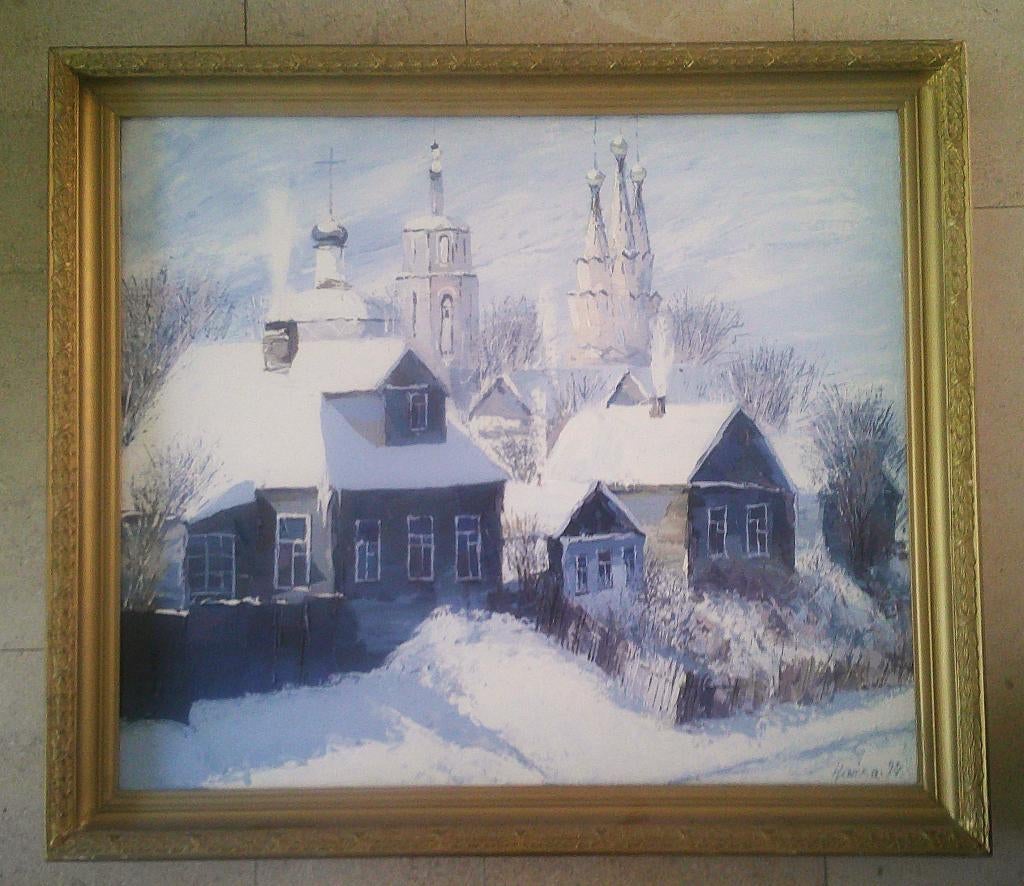 Dorpje in Rusland 1994 - Vladimir Chaika (geb. 1951 ?), Antiek en Kunst, Kunst | Schilderijen | Klassiek, Ophalen of Verzenden