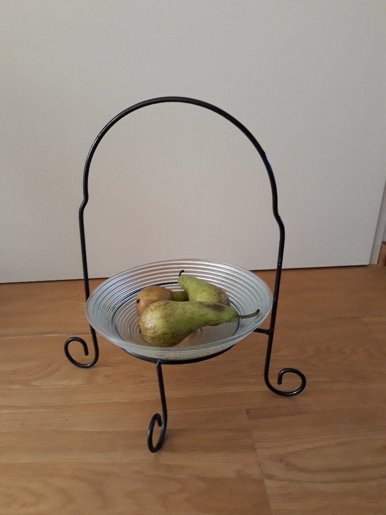Standaard met glazen schaal - borden standaard, Ophalen of Verzenden, Zo goed als nieuw, Glas, Brocante