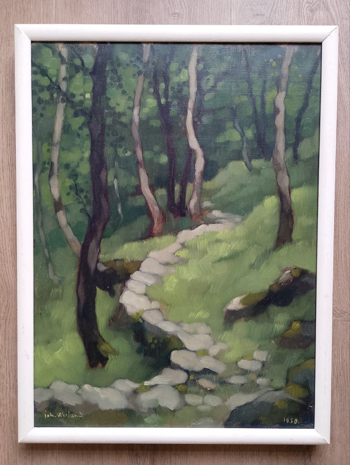 Olieverf JOH. WEILAND 1958 op paneel, Antiek en Kunst, Kunst | Schilderijen | Klassiek, Paneel, Ingelijst, Impressionistisch, Ophalen of Verzenden