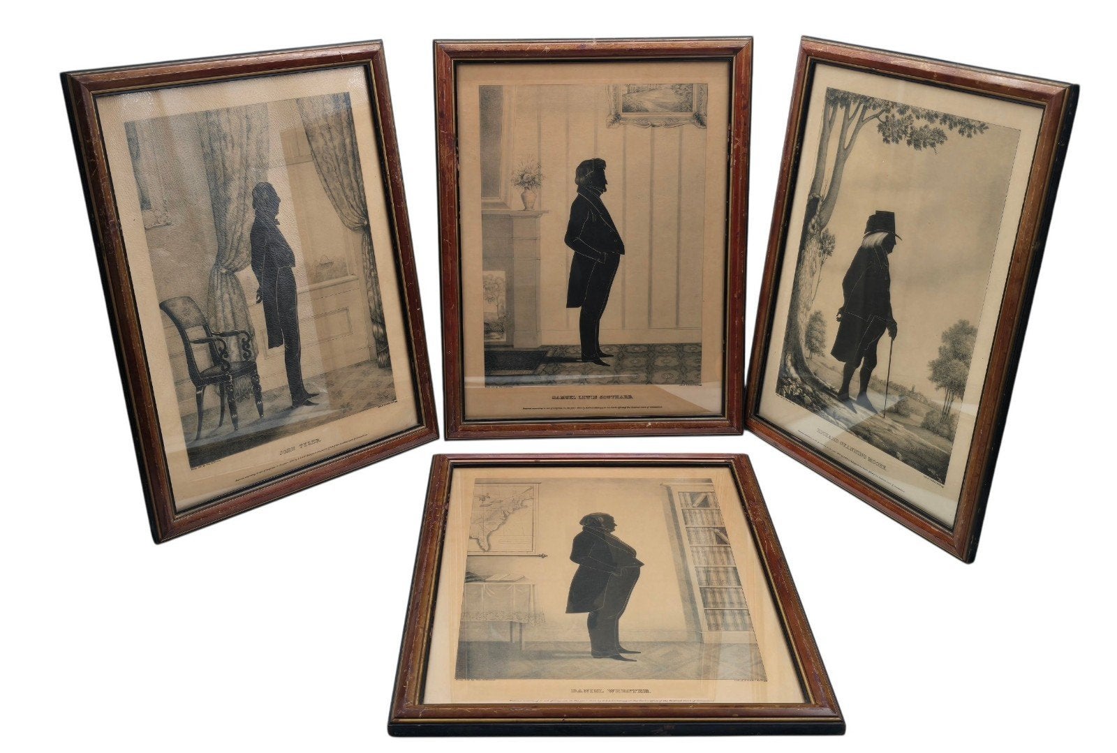 4 Antieke silhouette litho's in lijst van bekende personen, Antiek en Kunst, Kunst | Litho's en Zeefdrukken, Ophalen of Verzenden