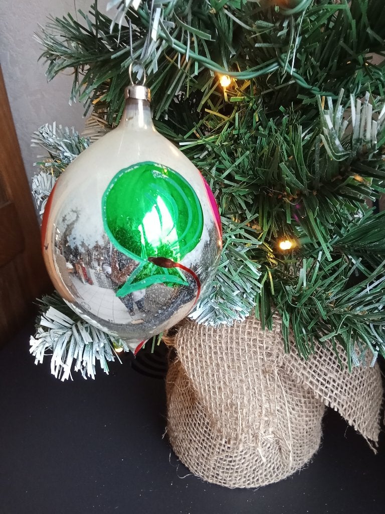 mooie oude dun glazen kerstbal met ballonnen erop, Diversen, Ophalen of Verzenden, Gebruikt
