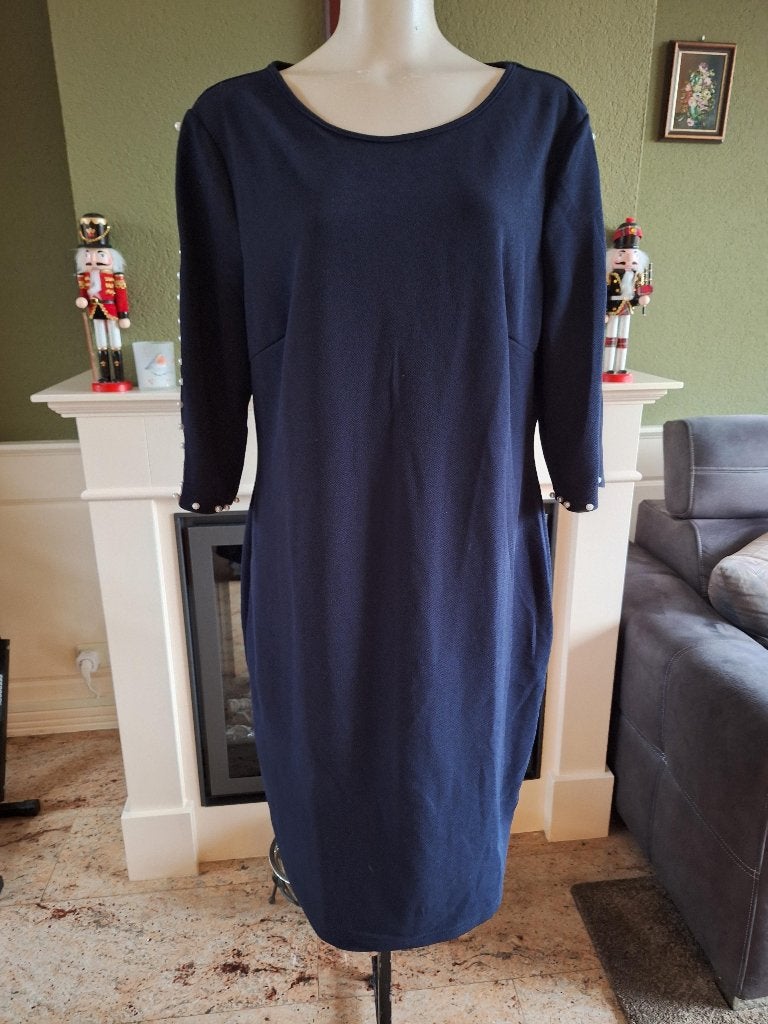 Nieuw donker blauwe jurk met parel mouwtjes 2XL 46, Kleding | Dames, Maat 46/48 (XL) of groter, Nieuw, Knielengte, Verzenden