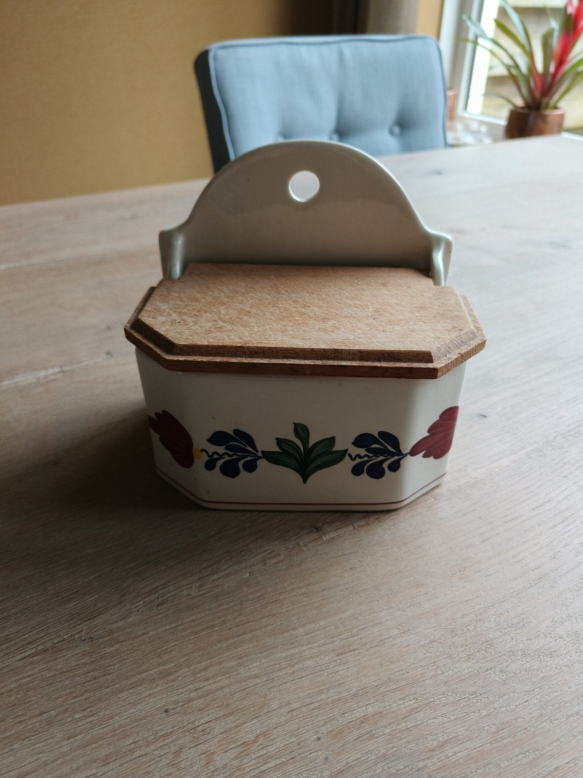 Vintage Boerenbont Boch zoutpot met houten deksel, Ophalen of Verzenden