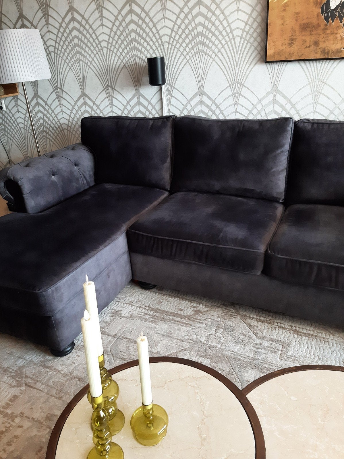Antraciet grijze Urban Sofa met loungegedeelte velvet stof., Ophalen, Zo goed als nieuw, Urban Sofa, Stof
