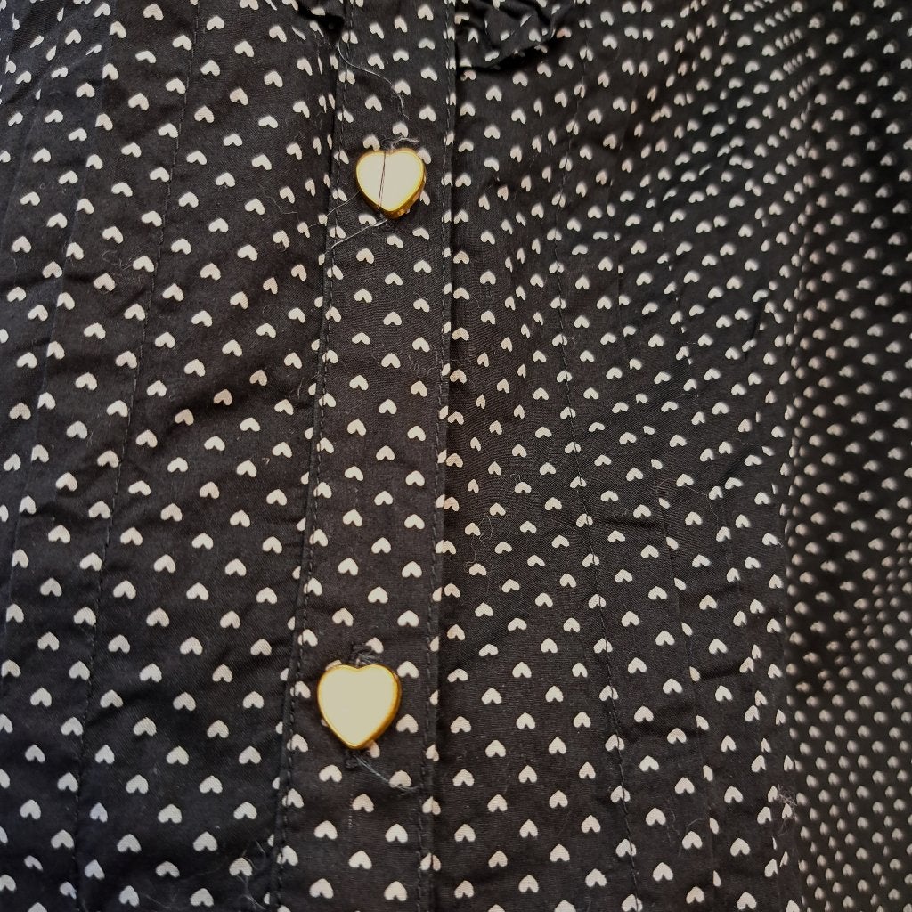 Edith & Ella zwarte blouse +hartjes patroon & knopen M 41128, Maat 38/40 (M), ., Zwart, Ophalen of Verzenden