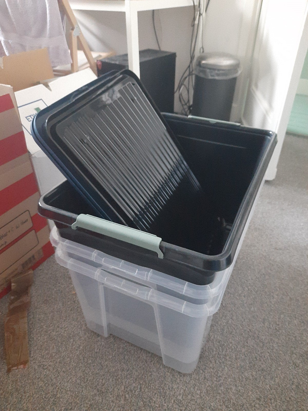 3x Opbergboxen met wielen - 2x transparant, 1x zwart, Ophalen, Minder dan 50 cm