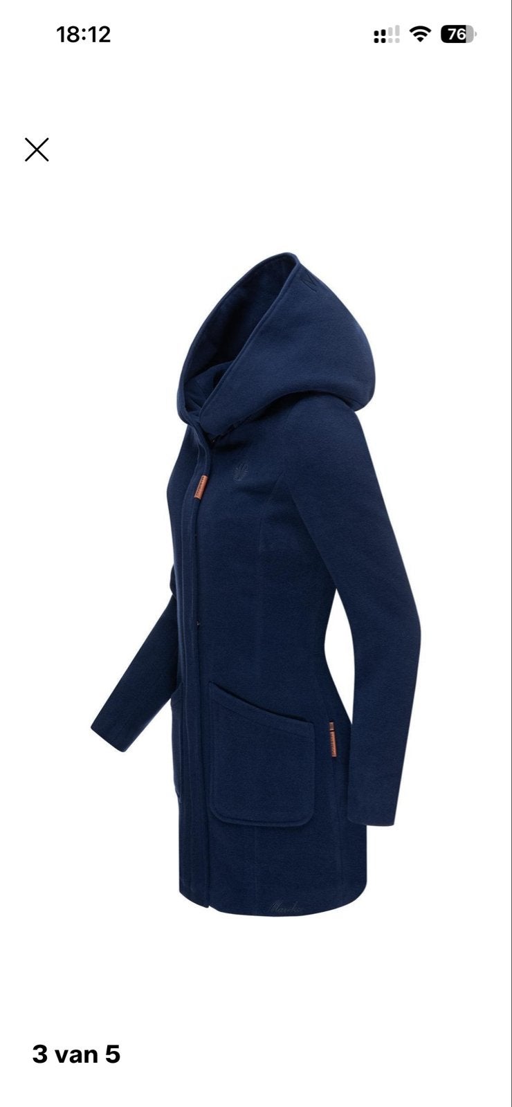 Marikoo halflange jas XL - Donkerblauw, Kleding | Dames, Jassen | Winter, Zo goed als nieuw, Maat 46/48 (XL) of groter, Blauw