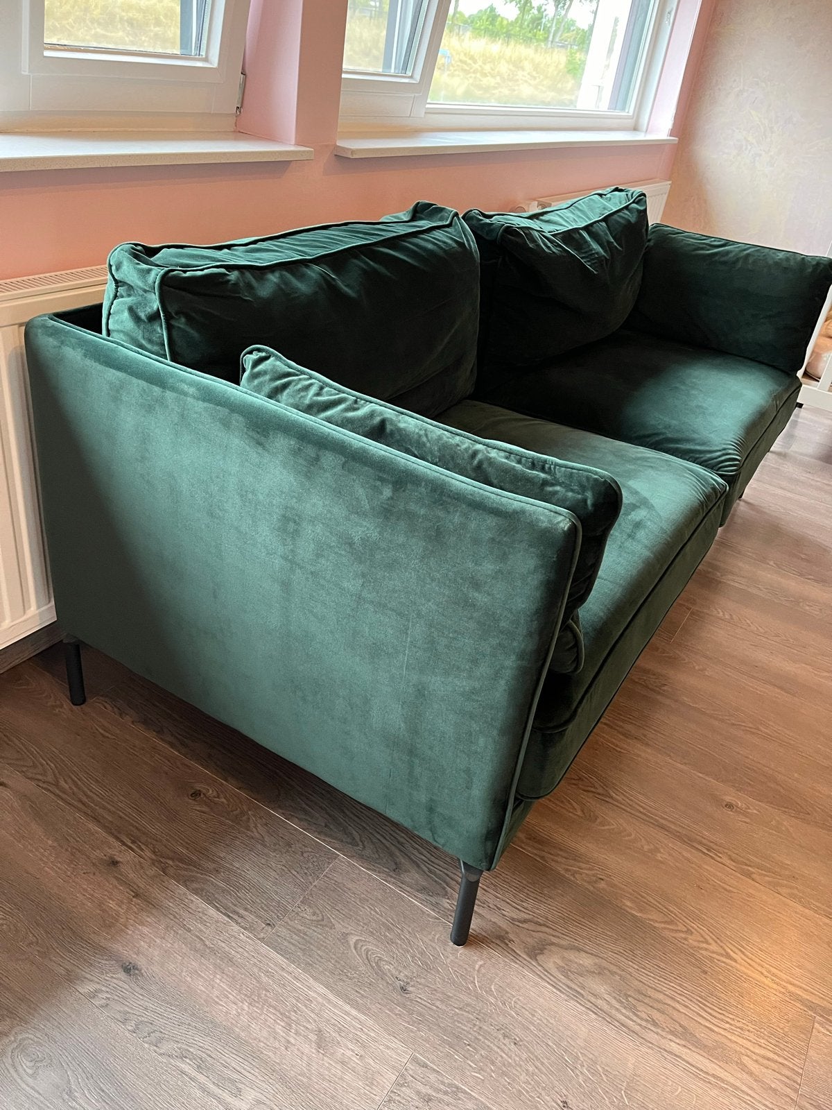 Groene fluwelen bank - 2-zitsbank, Ophalen, Gebruikt, 150 tot 200 cm, Driepersoons