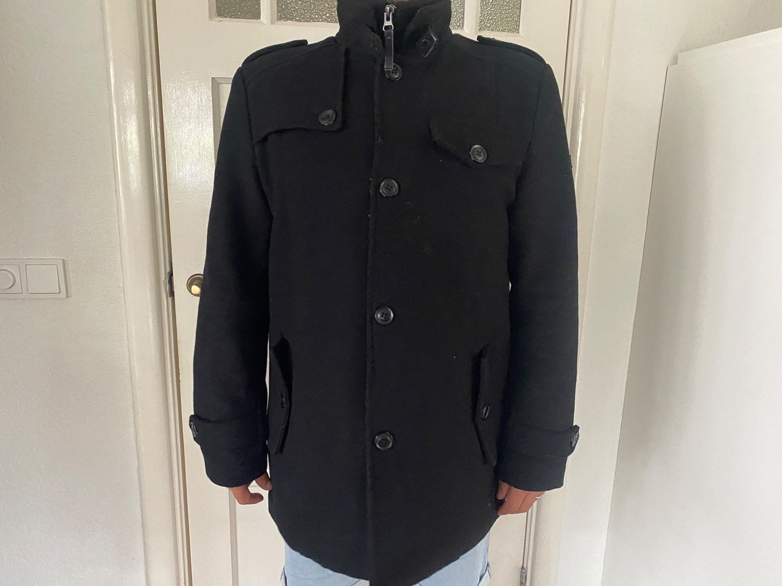 Mooie wollen winterjas, Kleding | Heren, Ophalen of Verzenden, Zo goed als nieuw, Maat 56/58 (XL), Zwart