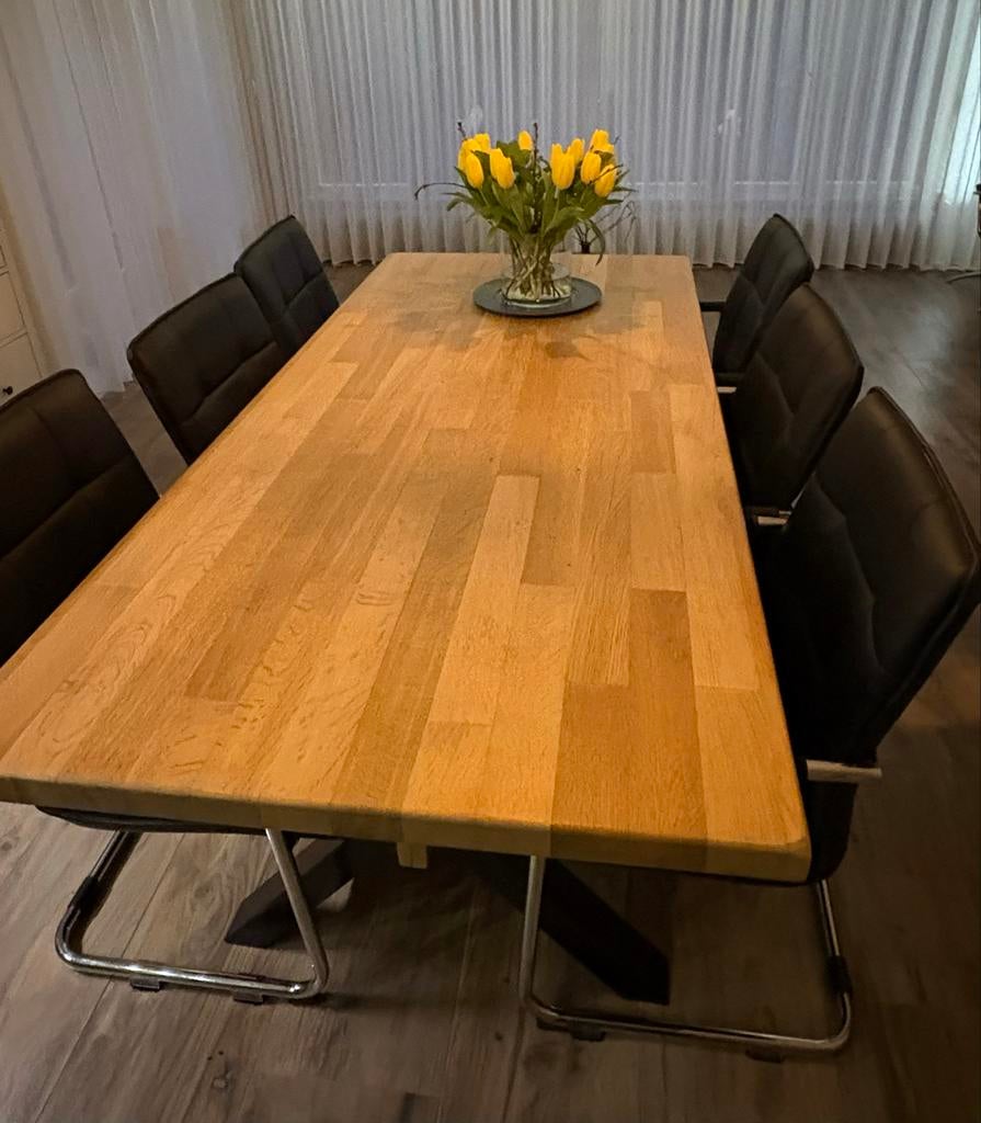 Zwarte leren eetkamerstoelen - Zo goed als nieuw, Huis en Inrichting, Ophalen, 200 cm of meer, 50 tot 100 cm, Zo goed als nieuw