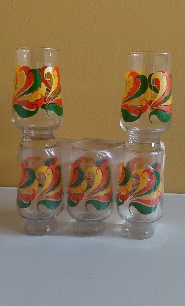 5 Vintage jaren 70 limonade glazen Retro Space Age oranje, Ophalen of Verzenden, Huis en Inrichting