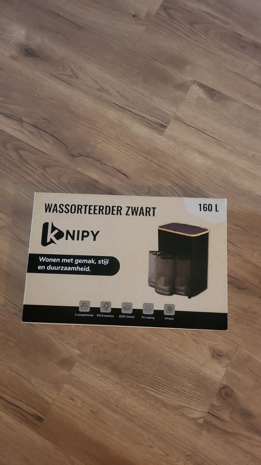Nieuwe Wasmand met 3 Sorteervakken - Zwart, 160L, Ophalen, Nieuw