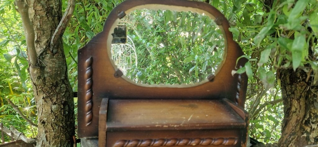 antiek houten kaptafeltje (kammendoos)+spiegel  brocante, Ophalen of Verzenden, Overige vormen, Minder dan 50 cm, Minder dan 100 cm